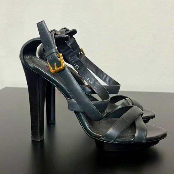 Ralph Lauren Purple Label black leather heels sandals size 7.5 - Picture 2 of 6